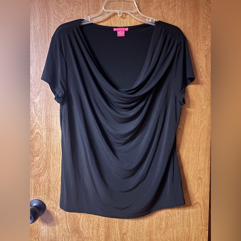 Sunny Leigh Black Drape Neck Blouse